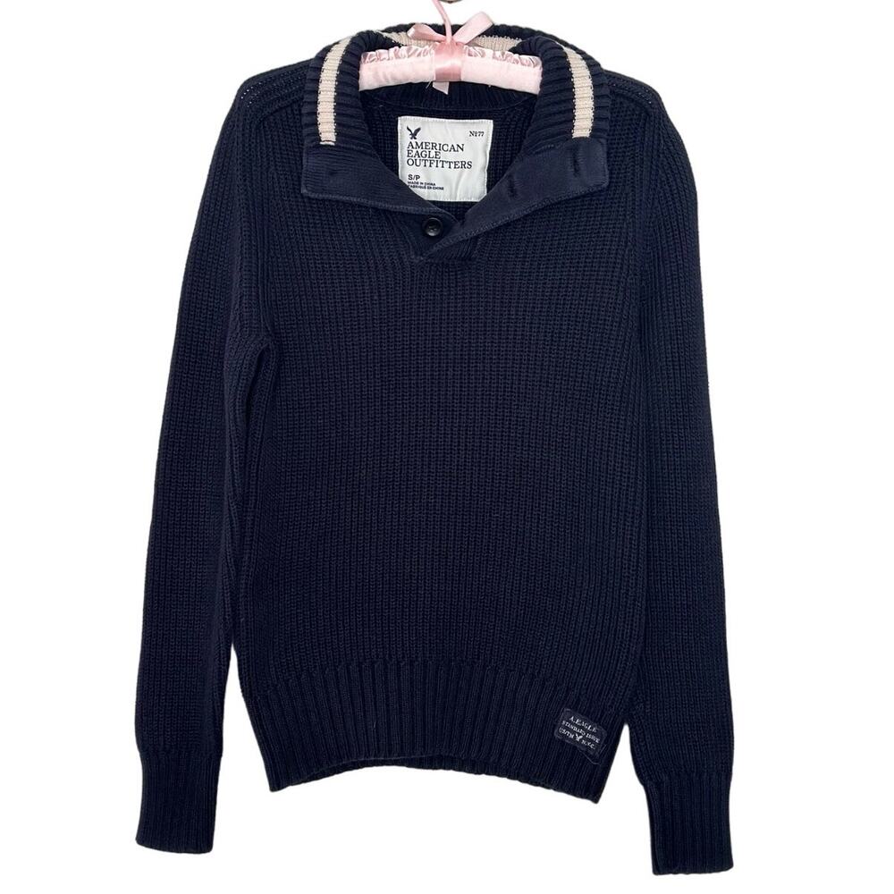 American Eagle Outfitters Mens Small 2009 Navy Blue Cable Knit Chunky Sweater